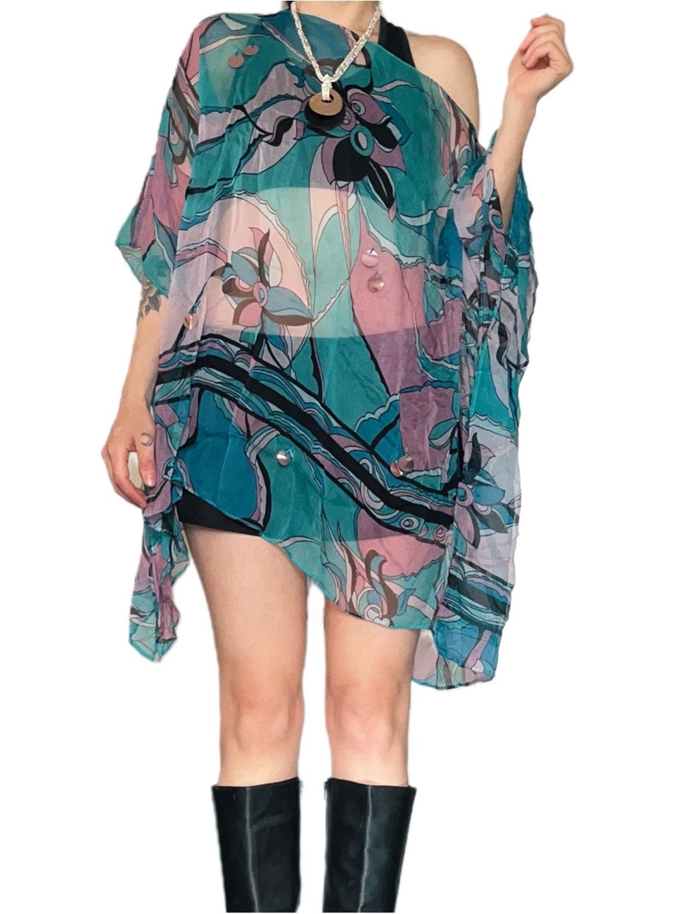 Vintage Marciano Silk Turquoise Poncho